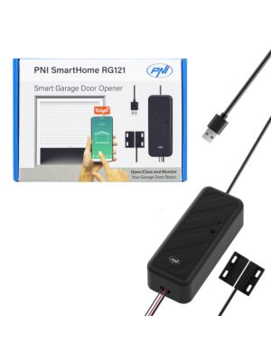 Releu inteligent PNI SmartHome RG121 cu Wi-Fi pentru comanda deschidere usa garaj/poarta, compatibil cu aplicatia Tuya, 