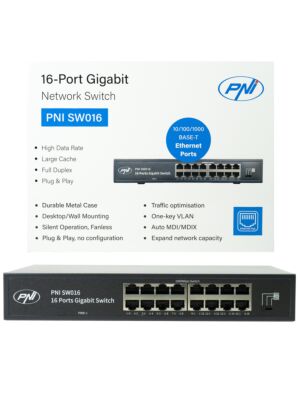 Switch PNI SW016, 16 x 10/100/1000 Mbps, Gigabit, carcasa metalica