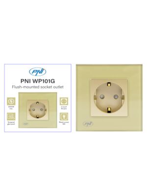 Priza simpla incastrabila PNI WP101G cu rama din sticla, Gold culoare auriu, 16A 3000W