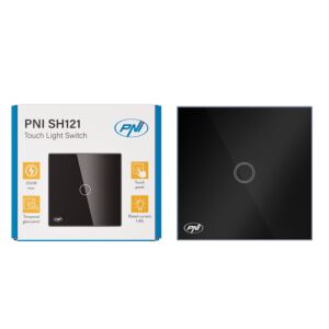 Intrerupator simplu cu touch PNI SH121, din sticla, negru, cu LED indicator, 10A 200W