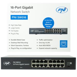 Switch PNI SW016, 16 x 10/100/1000 Mbps, Gigabit, carcasa metalica